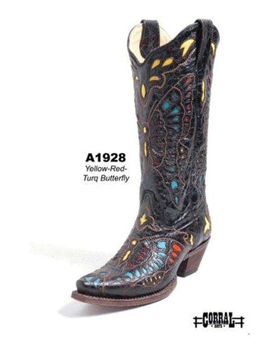 Yellow-Red Turquoise Butterfly Boot