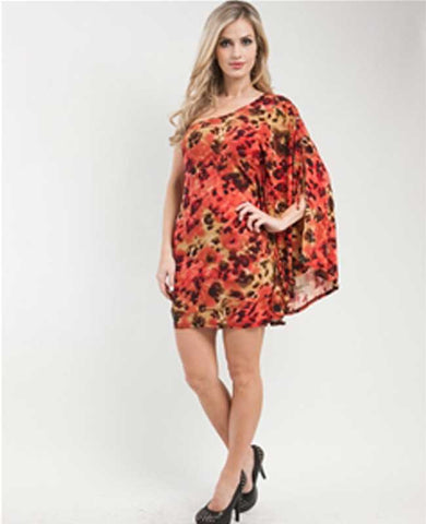 Coral Cheetah One Shoulder Gem Dress