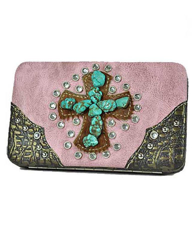Pink & Turquoise Cross Wallet