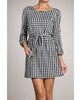 Houndstooth Scoop Neck Dress with Red Bow