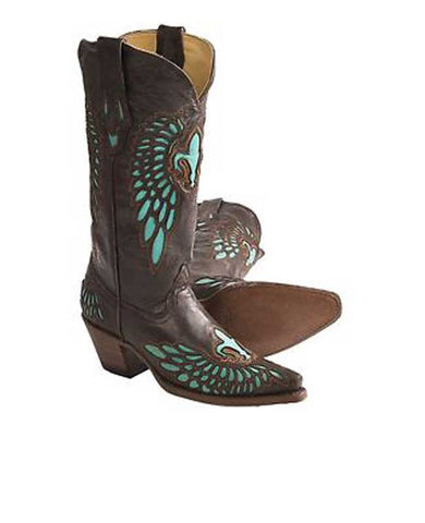 Corral Brown/Turquoise Fleur-de-Lis boots