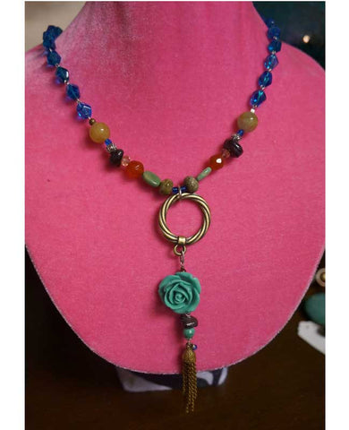 One-of-a-Kind Handmade Garnet, Prenite Stone Necklace