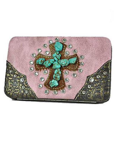 Pink & Turquoise Cross Wallet