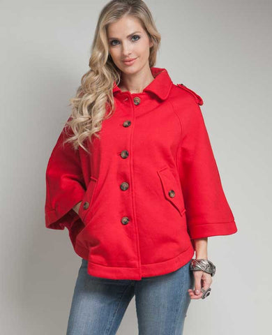 Red Button Up Coat Cape