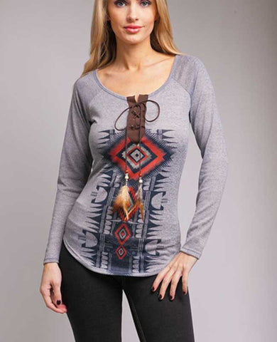 Feather & Beaded Gray Native Top